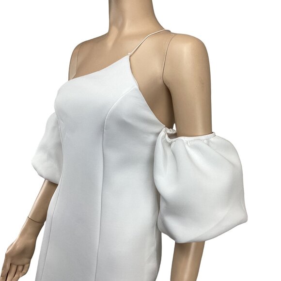 Boohoo White One-Shoulder Puff Sleeve Midi Dress Size 8‎ Bodycon Scuba - Picture 5 of 7